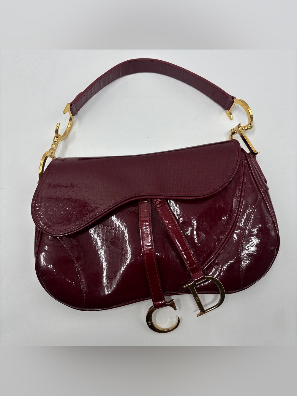 Dior Y2K Patent Diorissimo Double Saddle Bag Cherry Red